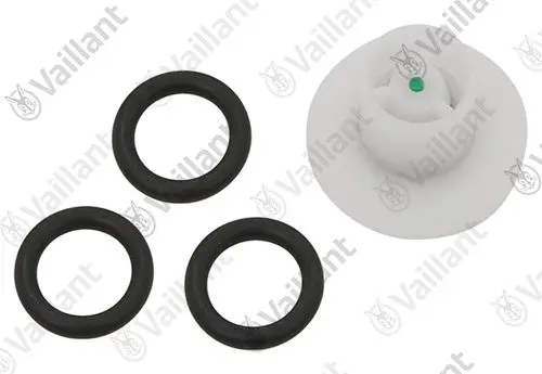 Vaillant Ventil mit drei schwarzen O-Ringen und einem weißen Element mit grünem Punkt.